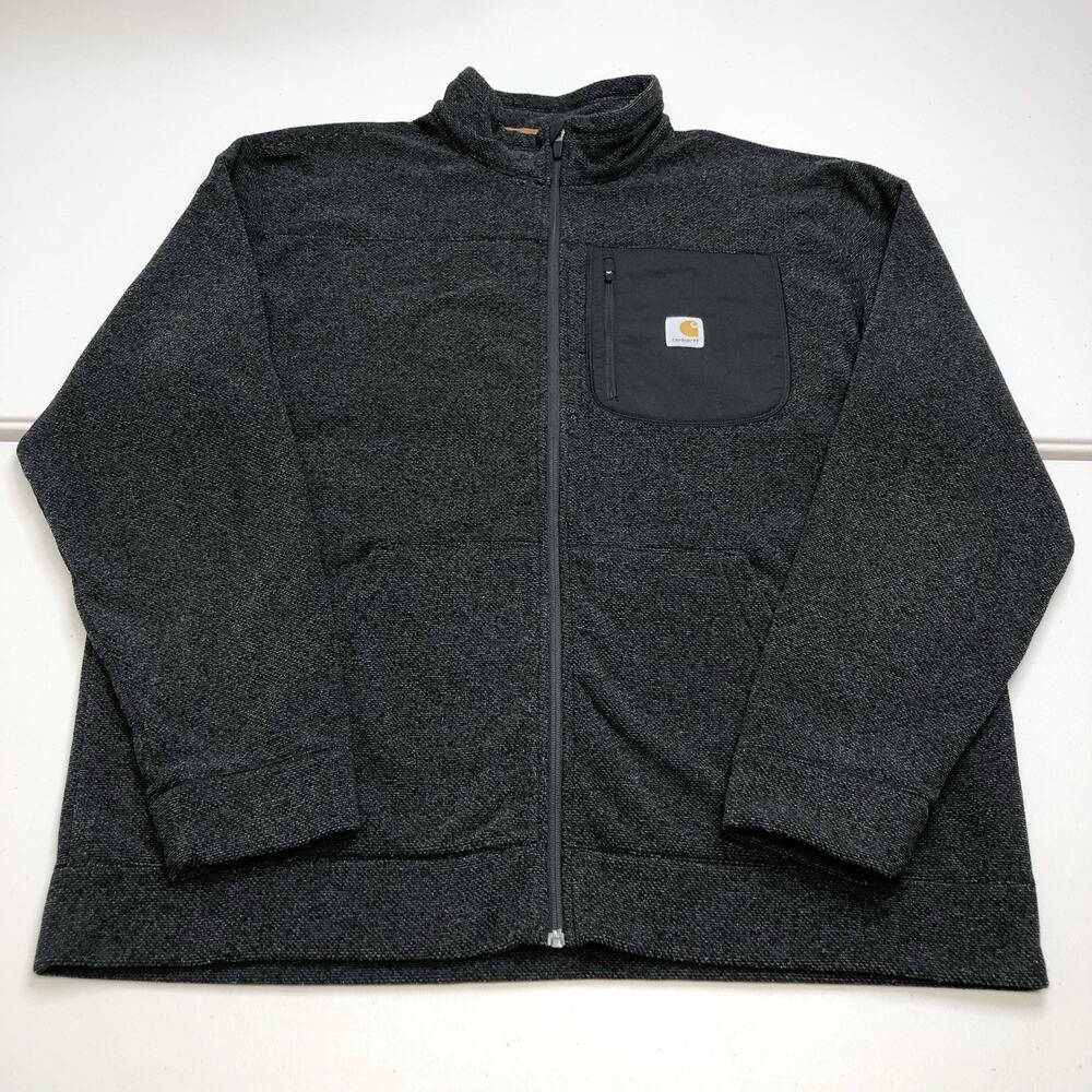 Men’s Carhartt Walden Full Zip Sweater Fleece Jacket Size XL Grey Black Relaxed